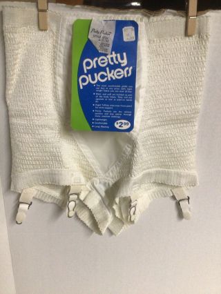 Pretty Puckers Xl 31/32 Vtg Rubber Nos Open Bottom Girdle Metal Garter Belt 60s