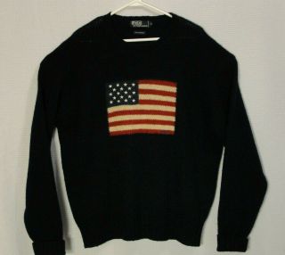 Vtg Polo Ralph Lauren American Flag Wool Sweater Navy Blue Mens Xl Stars Stripes