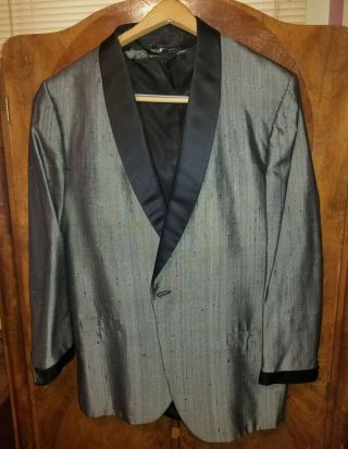 Vintage Tuxedo/lounge/smoking Jacket Metallic Grey/black Fleck Ca 1950s
