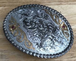 Montana Silversmiths Sterling Silver Plated Belt Buckle With Floral Design