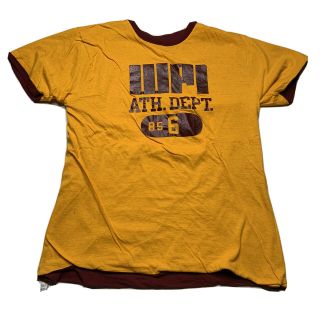 Vintage 80s Chmpion Mens Xl Reversible Wpi Athletic Dept T Shirt Yellow Maroon