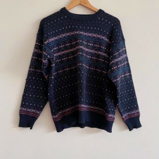 Vintage 80s 90s Knit Jumper Purple Pattern Kitsch Cute Sweater Top Knit