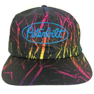 Vtg Peterbilt Hat All Over Print Nylon Script Logo Snapback Trucker Baseball Cap