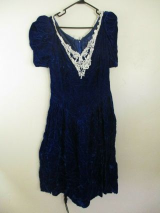 Jessica Mcclintock M Gunne Sax Dress Vintage Blue Velvet 1980s Designer Prom