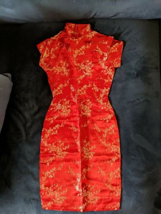 Vintage 1965 Qipao Red Silk Dress From Hong Kong