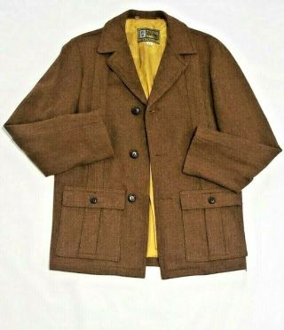 Vintage Wr Derby Of San Francisco Mens Harris Tweed Golden Brown Blazer Size 36