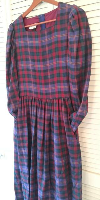 Vintage Laura Ashley Plaid Wool Blend Dress Size 14
