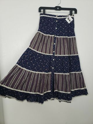 Vintage Gunne Sax 70’s Blue Floral Prairie Skirt 24 Inch Waist