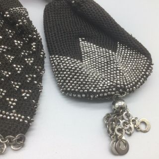 Antique 1900s Victorian Black Hand Crochet Metal Beaded Miser Purse Mesh Bag 3