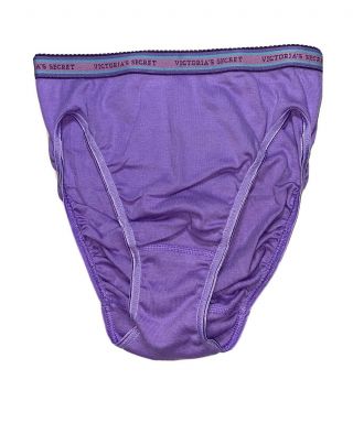 Vtg Victoria Secret Hi Leg Brief Panties Signature Waistband Purple Cotton S