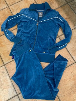 Vintage 80s Nike Track Suit Pants Jacket Turquoise Blue Velour Velvet M 8 10