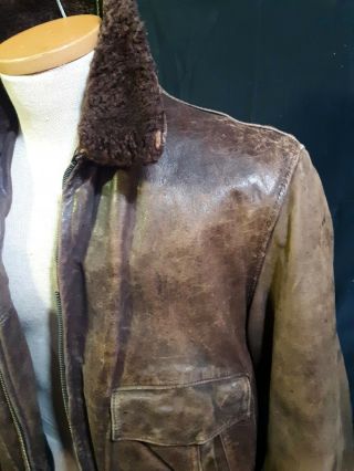 Vtg Ww2 Era Leather Jacket Distressed Horsehide D Pocket Conmar 44 Mutton 50s