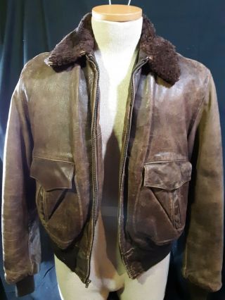 Vtg WW2 Era Leather Jacket Distressed Horsehide D Pocket Conmar 44 Mutton 50s 2