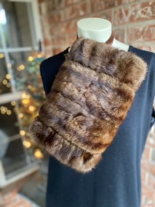 Vintage Warm Brown Large 12” X 7”mink Fur Muff Hand Warmer