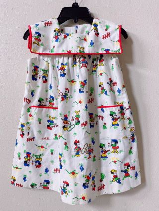 Vintage 50s Little Girls Mickey & Minnie Mouse Dress 4t Cotton Handmade Cowgirl