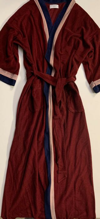 Vtg Christian Dior Men’s Burgundy Full Length Belted Velour Robe One Size