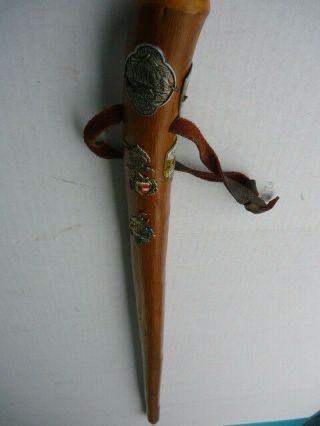 Vintage German Cane / Walking Stick With Badges Metal Tip 38 3/4 " Total Length