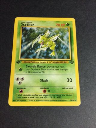 Scyther 26/64 1st Edition - Rare Non - Holo Jungle Set Pokemon Card - Nm