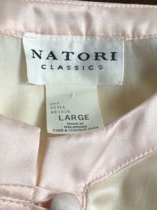 Vtg 80s NATORI CLASSICS Large Pale Pink Satin Trim Night Gown Embroidered 3