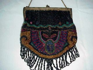 Vintage Antique Victorian Beaded Purse Bag Handbag With Fringe