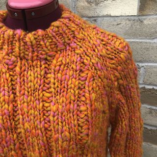 Vintage 60’s 100 Wool Hand Knit Chunky Retro Made In Italy Womans Sweater Sm