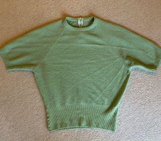 1950s Vintage Sweater Green Wool Xs Small Sweater Girl 50s Short Sleeve