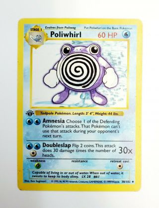 1999 Pokémon Base Set 1st Edition Shadowless Poliwhirl 38/102 Pl