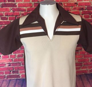 VTG 50s 60s Gaucho Originals Brown Polyester Collared V Neck T - shirt Size L 2