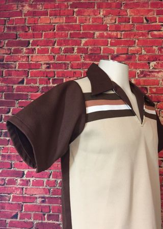 VTG 50s 60s Gaucho Originals Brown Polyester Collared V Neck T - shirt Size L 3