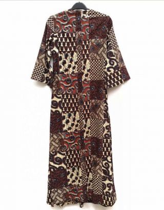 VTG 70s Smart Time Brown Numbers Fish Patchwork Novelty Print Maxi Dress Large 3