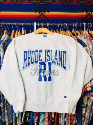 Vintage Champion Made In Usa Rhode Island Rams Sweatshirt Large Unisex Gray Fire