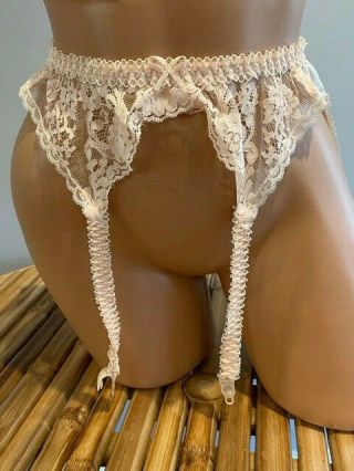 Chantilly Lace Vintage Garter Belt 1970s Peach Sissy Frilly Body Lites Med
