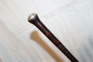 Fine Antique Stacked Leather Cane W/sterling Silver Knob & Iron Core