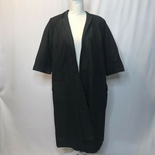 Vintage 50s Kimono Robe | Womens S/m Black Satin 1/2 Sleeve Duster Jacket Coat