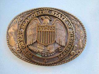 Tony Lama Solid Brass Belt Buckle Mississippi State Seal First Edition Vintage