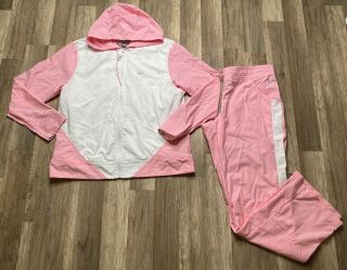 Vintage Nike 90’s Pink Argyle Tracksuit Jacket Pants Tennis Women’s Retro Xl