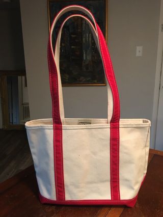 80s Vintage Ll Bean Boat And Tote Canvas Bag Red Trim Large Size 12 X 17 X 6