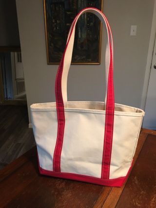 80s Vintage LL Bean Boat And Tote Canvas Bag Red Trim Large Size 12 X 17 X 6 2
