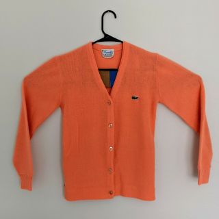 Vtg Haymaker Lacoste M Ladies Cardigan 70s Peach Salmon Orlon Acrylic Sweater