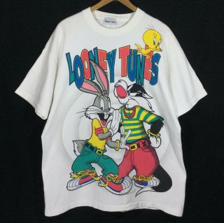 Vtg 1993 Looney Tunes Bugs Bunny Sylvester Tweety T Shirt Rap Hip Hop 90s Xl