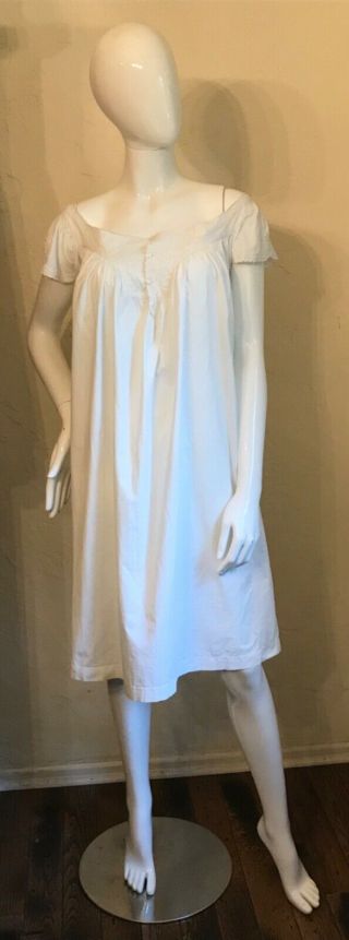 Antique Victorian Edwardian White Cotton Embroidered Soutache Nightgown Chemise