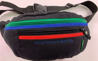 Vintage United Colors Of Benetton Fanny Pack Waist Adjustable Bag 80s 90s Black