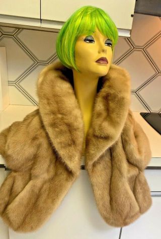 Stunning Full Pelts Vintage 1950s Taupe Mink Capelet Stole Shawl Collar Pockets