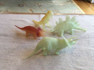 Set Of 4 Glow In The Dark Dinosaurs Action Pretend Play Figures Approx.  9 " Long