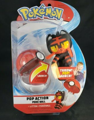 Pokemon - Litten Plush & Pop Action Poke Ball - Video Game Collectible -