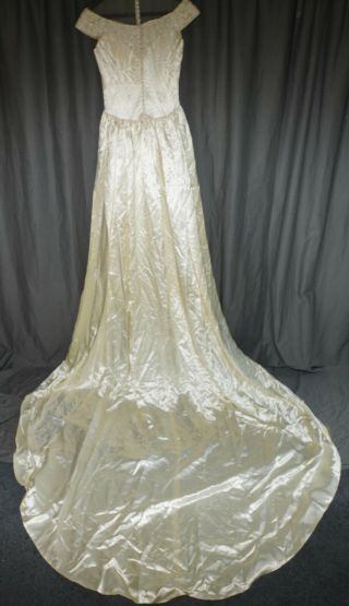 Vintage Satin Gown Wedding Dress Heavy Glossy Slippery Silky Train 32 Bust