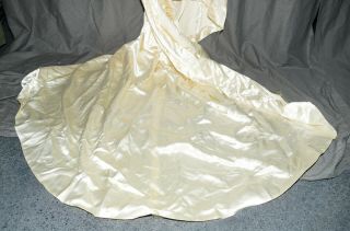 Vintage satin gown wedding dress heavy glossy slippery silky train 32 bust 3