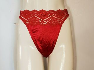Vintage Victoria Secret Second Skin Satin Red Thong Panty Lace M 6