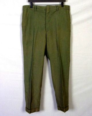 Vtg 50s 60s Sears Shiny Green Sharkskin Pants Flat Front Trim Regular 36 X 28