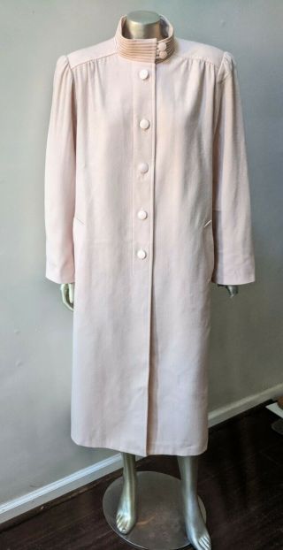 Retro 80s Wool Vintage High Neck Pink Long Winter Puffed Sleeves Midi Coat Sz Xl